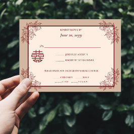Convite RSVP para Casamento Chinês Floral Elegante