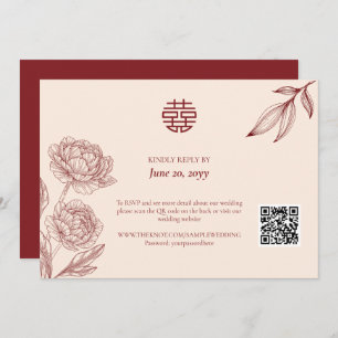 Convite RSVP para Casamento Chinês Floral Elegante