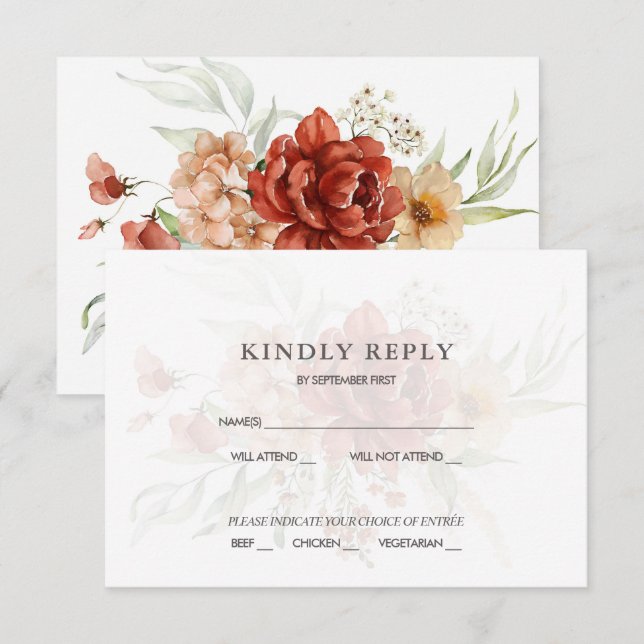 Convite RSVP para Casamento Floral Rustic Boho (Frente/Verso)
