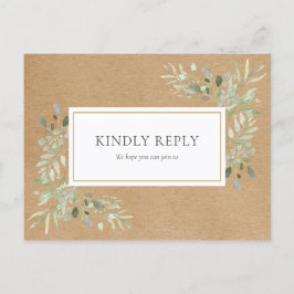 Convite RSVP para Casamento Rustic Kraft Greenery