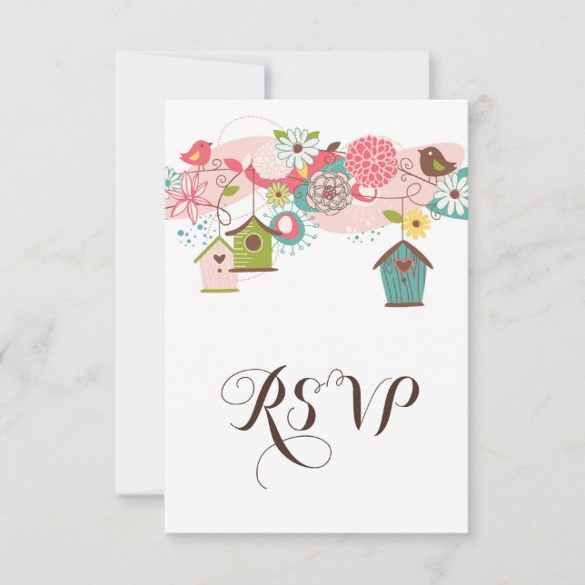 Convite RSVP para Pássaros e Casas de Pássaros Col (Frente)