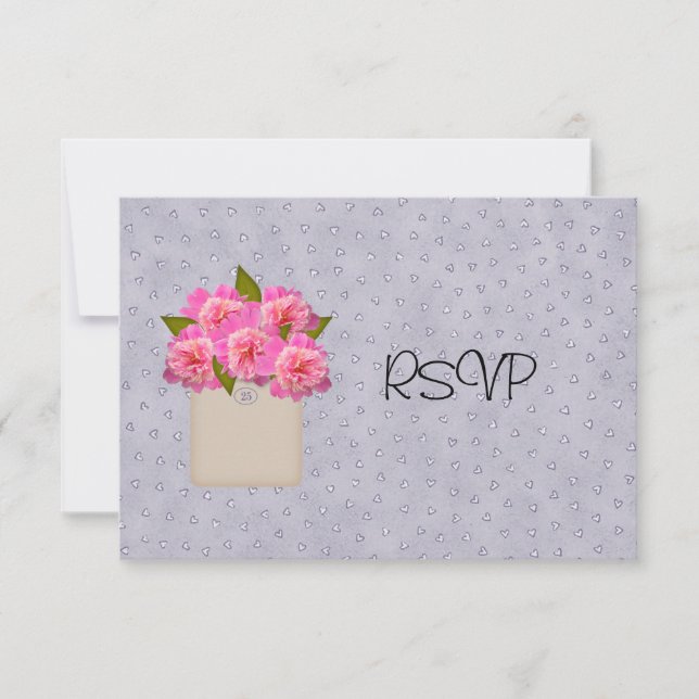 Convite RSVP para Recepção de Casamento Crock Of Peonies (Frente)