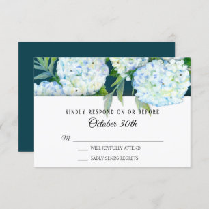 Convite RSVP Pintado Hydrangeas Brancas Pintadas Azul Peac