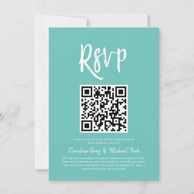 Convite RSVP por Código QR | Estilo de Script Verde Mint (Frente)