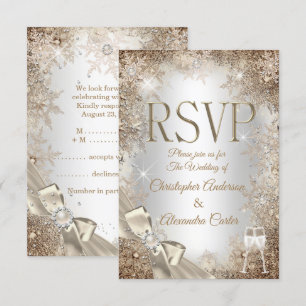 Convite RSVP Prata Bege Creme Pérola Arco Floco de Neve 2