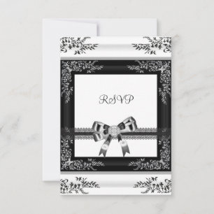 Convite RSVP Preto Branco Renda Floral Diamante 3