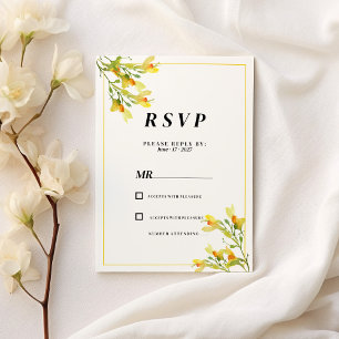 Convite RSVP primavera floral cor de laranja amarelo botân