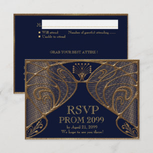 Convite RSVP PROM, Grande Gatsby, dourado sobre azul marin