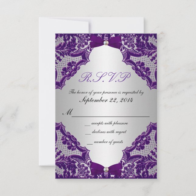 Convite RSVP Purple e Silver Weding (Frente)