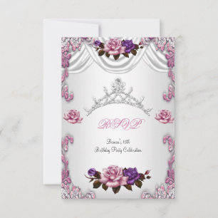 Convite RSVP Quinceanera 15 Roses Rosa Brancas 15 Tiara