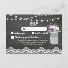 Convite RSVP Renda Giz Casamento Luzes Rústicas Jar Floral