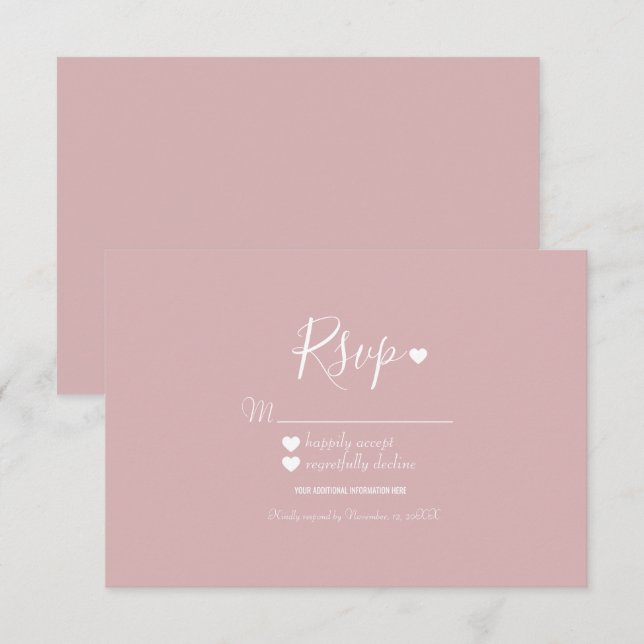 Convite RSVP Rosa e Corações Simples Moderno (Frente/Verso)