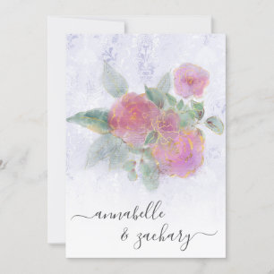 Convite *~* RSVP - Rosa Floral QR Damask Dourado AR12 Casa