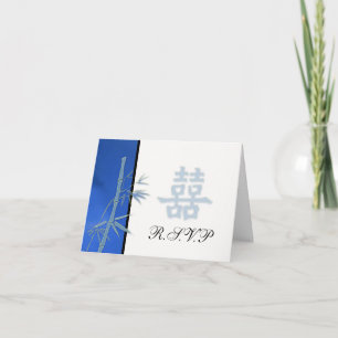 Convite RSVP - RSVP de Casamento de Felicidade Dupla Azul 