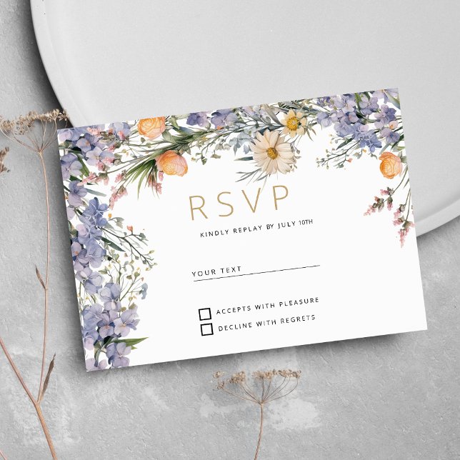 Convite RSVP rústico de flores silvestres do campo (Country wildflower flowers rustic RSVP )