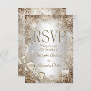 Convite RSVP Silver Beige Cream Pearl Arco Snowflake 2
