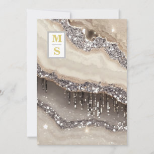 Convite *~ RSVP SILVER IVORY QR Iniciais AR66 Casamento