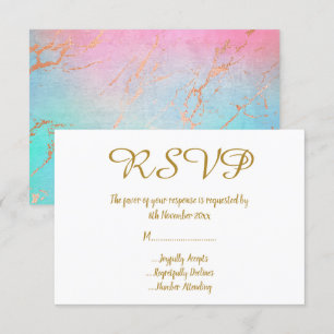 Convite RSVP Simples e Elegante de Mármore Dourado para To
