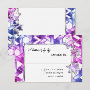 Convite RSVP Siver Star Blue Damask