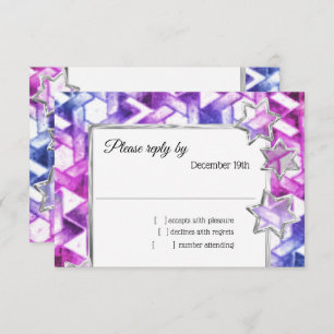 Convite RSVP Siver Star Blue Damask