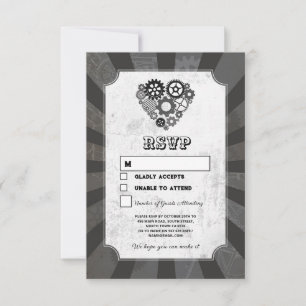 Convite RSVP Steampunk Wedding Hears Retro