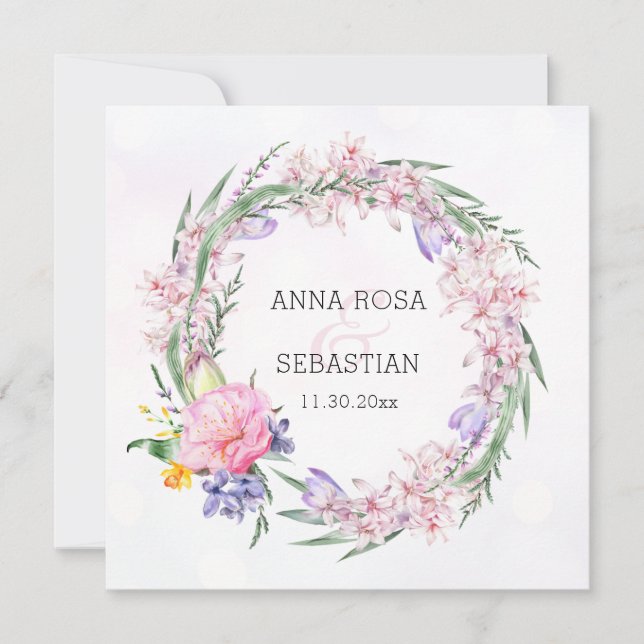 Convite *~* RSVP Sweet Boho Floral Wreath QR AR12 Casament (Frente)