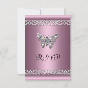 Convite RSVP Sweet Sixteen Aniversário Cetim Rosa Borbolet