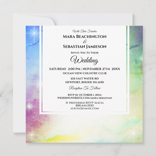 Convite *~* RSVP Website Universe Rainbow Wedding (Frente)