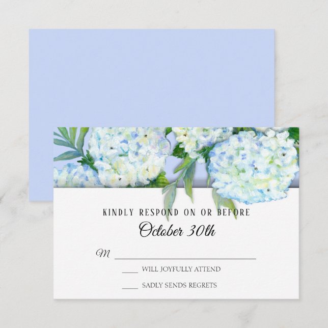 Convite RSVP Wedding Floral Hydrangeas Art Periwinkle Blue (Frente/Verso)