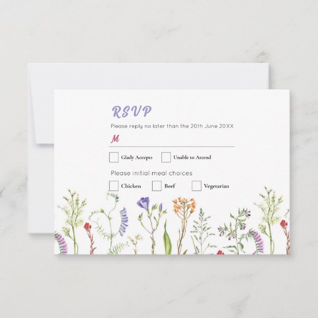 Convite RSVP Wedding Wildflower Ditsy (Frente)