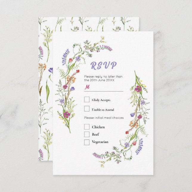 Convite RSVP Wedds Wildflower Ditsy Floral (Frente/Verso)