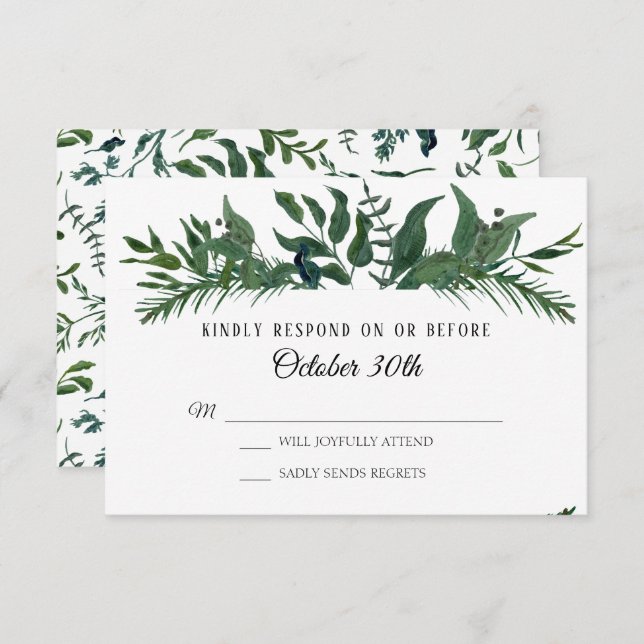 Convite RSVP Weding Emerald Forest Foliage Foliage Foleave (Frente/Verso)