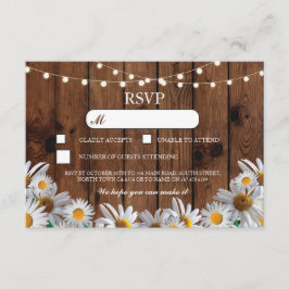 Convite RSVP Wood Wedding Rustic Daisy Floral Cards