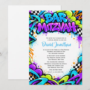 Convite Rua de Arte de Grafite Bar Mitzvah Personalizado