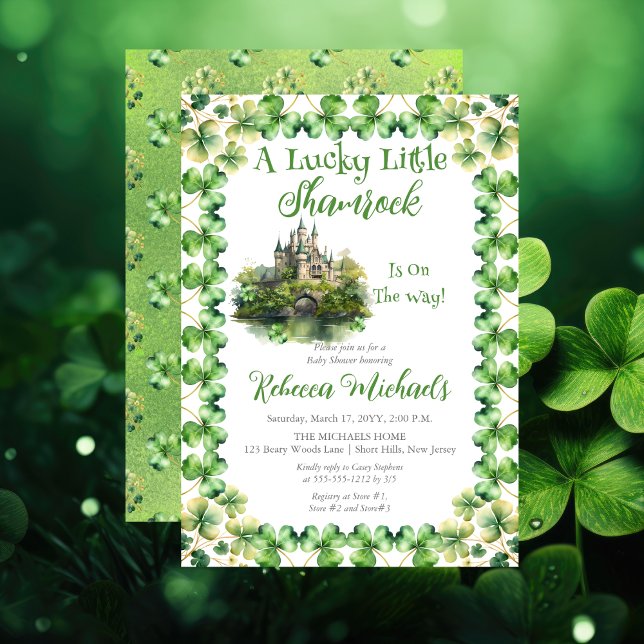 Convite Rua de Shamrock, Chá de fraldas do Patrick ("A Lucky Little Shamrock" St. Patrick's Day-Themed Baby Shower Invite - Irish Castle)