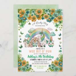 Convite Rua de Sunflower Rainbow Unicorn. Aniversário de P