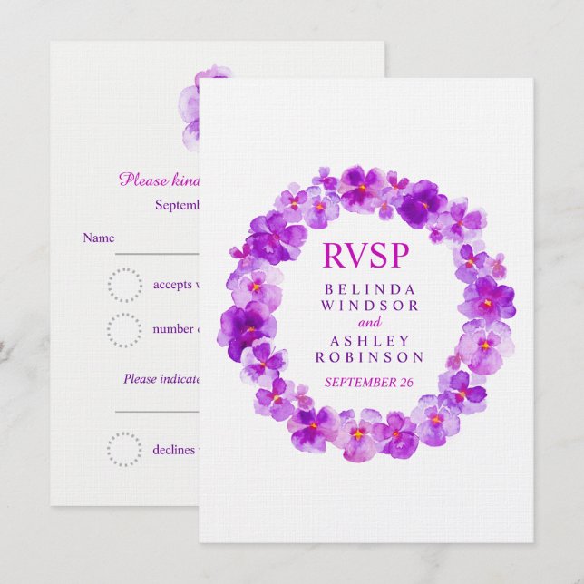 Convite Rua de viola floral roxa RSVP de Casamento (Frente/Verso)