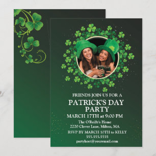 Convite Rua. Dia de Patrick, Shamrock Verde Vine Irish Par