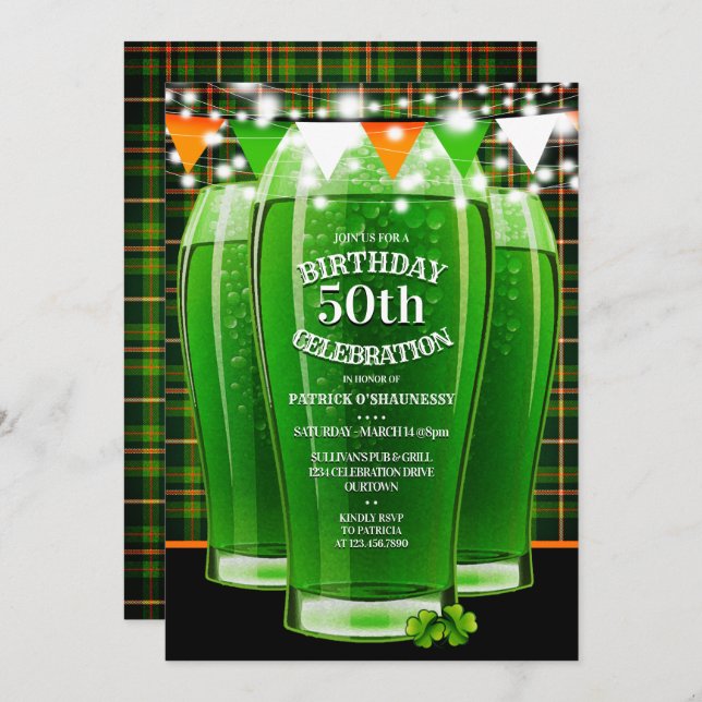 Convite Rua. Dia dos Patrícios - Festa de aniversário do M (Frente/Verso)