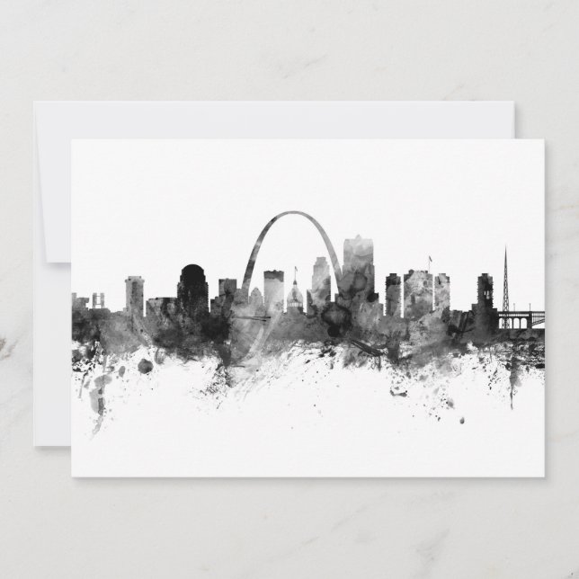 Convite Rua Louis Missouri Skyline Black White (Frente)