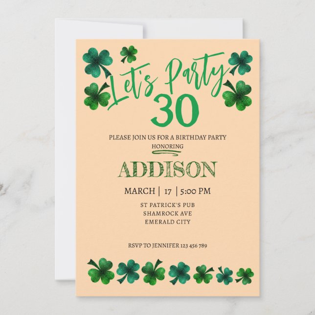 Convite Rua Patrick Day Birthday Permite a festa de adulta (Frente)