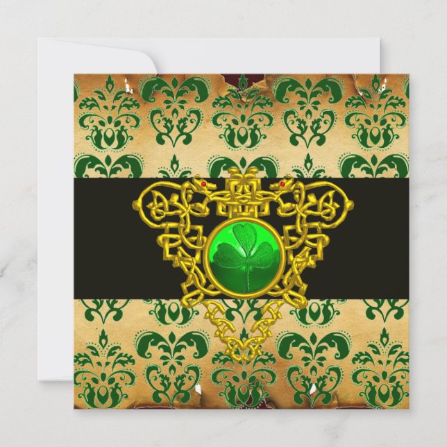 Convite RUA.PATRICK'S CELTIC HEART Green Damask (Frente)