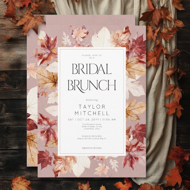 Convite Rua russa da queda deixa vinho Bridal Brunch (Rustic Wreath of Fall Leaves Wine Bridal Brunch Invitation)