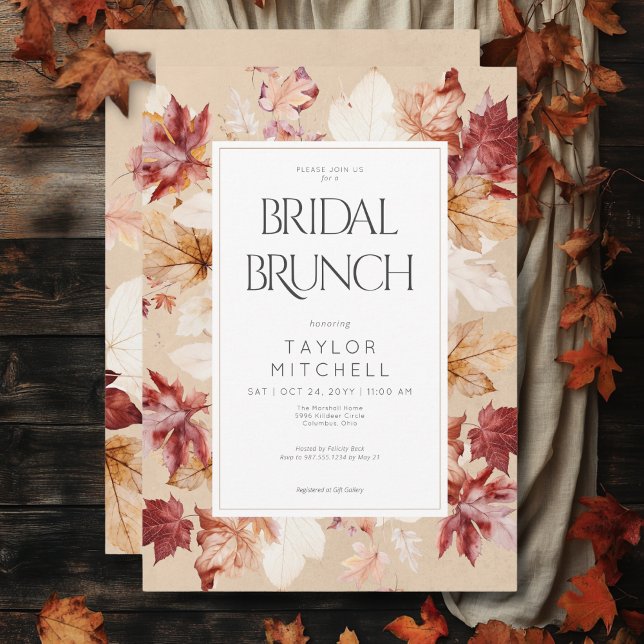 Convite Rua russa de queda deixa Tan Bridal Brunch (Rustic Wreath of Fall Leaves Tan Bridal Brunch Invitation)