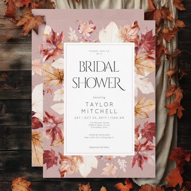 Convite Rua russa deixa Chá de panela de vinho (Rustic Wreath of Fall Leaves Wine Bridal Shower Invitation)