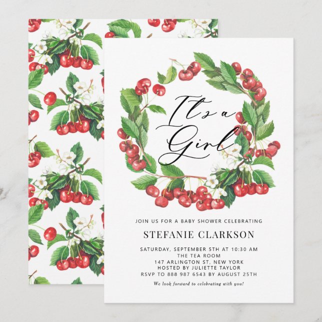 Convite Rua Rustic Red Cherries É um Chá de fraldas (Frente/Verso)