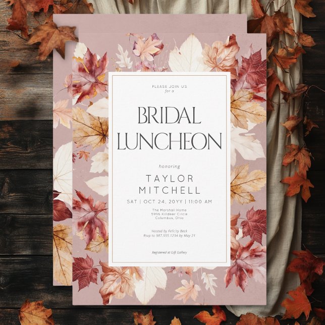 Convite Rua Rústica da Queda Deixa O Vinho Roupa Bridal (Rustic Wreath of Fall Leaves Wine Bridal Luncheon Invitation)