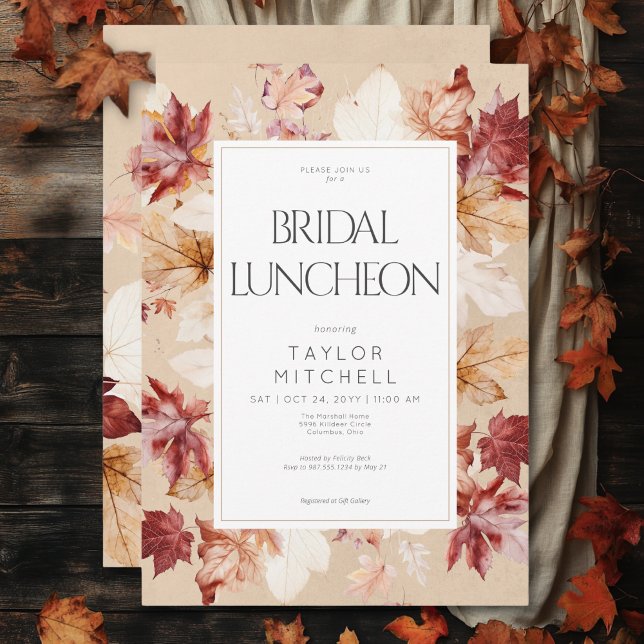 Convite Rua Rústica de Queda de Folhas de Tan Bridal Lunch (Rustic Wreath of Fall Leaves Tan Bridal Luncheon Invitation)