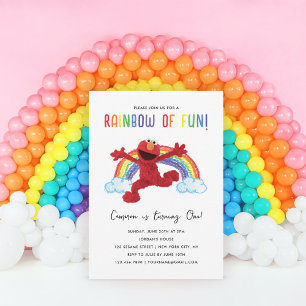 Convite Rua Sésamo - Arco-íris Elmo de Divertido Aniversár