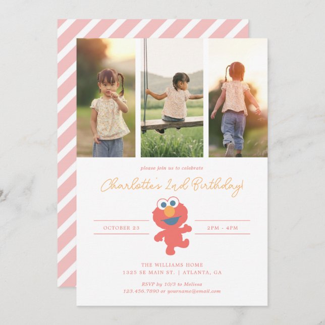 Convite Rua Sésamo | Elmo Birthday - Foto (Frente/Verso)